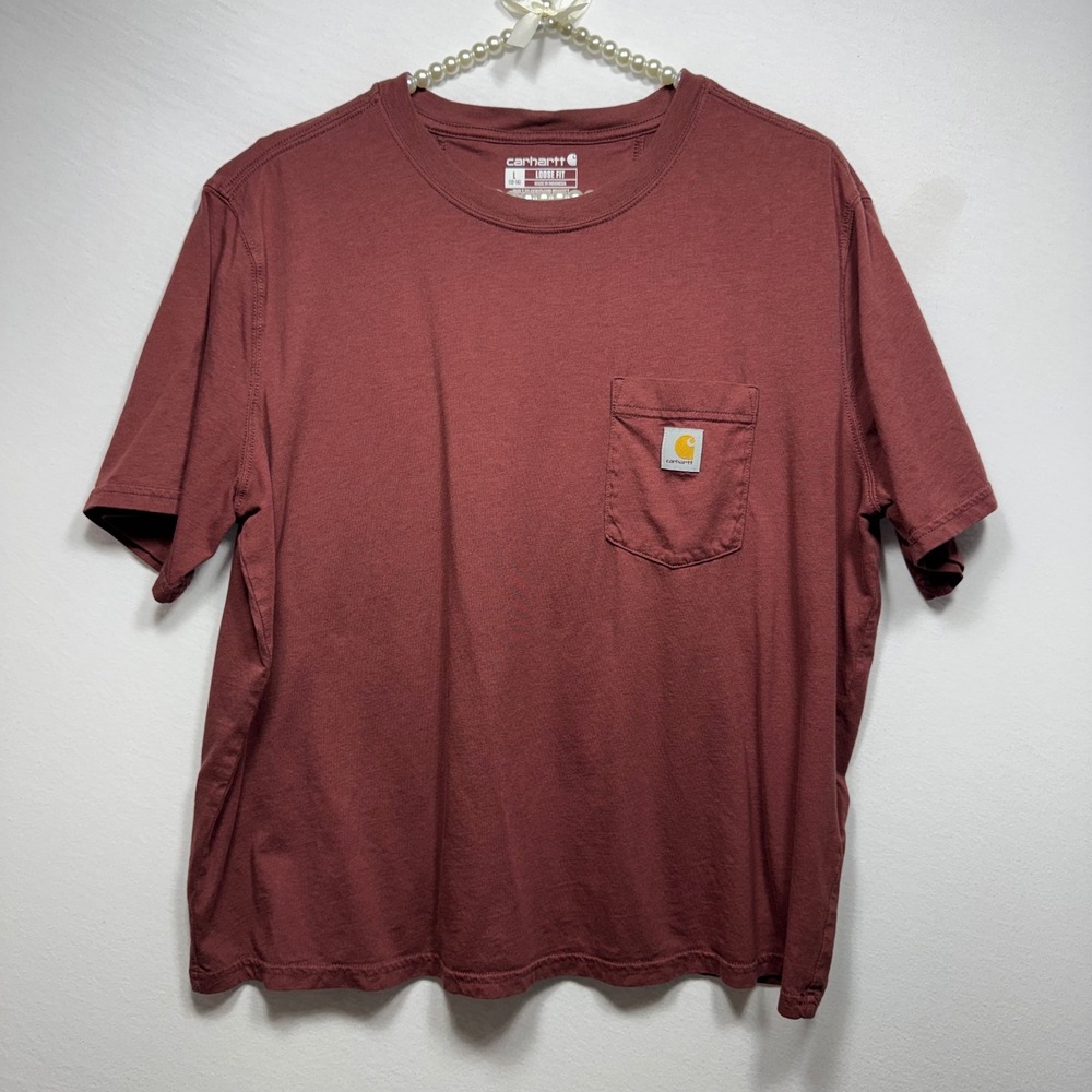 Carhartt Womens Loose Fit Pocket T-Shirt L 12-14 Red TK6122-W Cotton Tencel